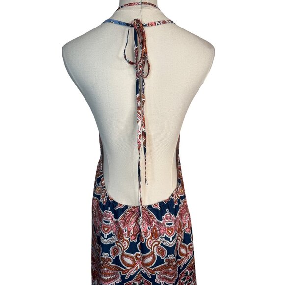 NEW Bohemian Paisley Halter Maxi Dress Open Back & Adjustable Ties - Picture 2 of 10